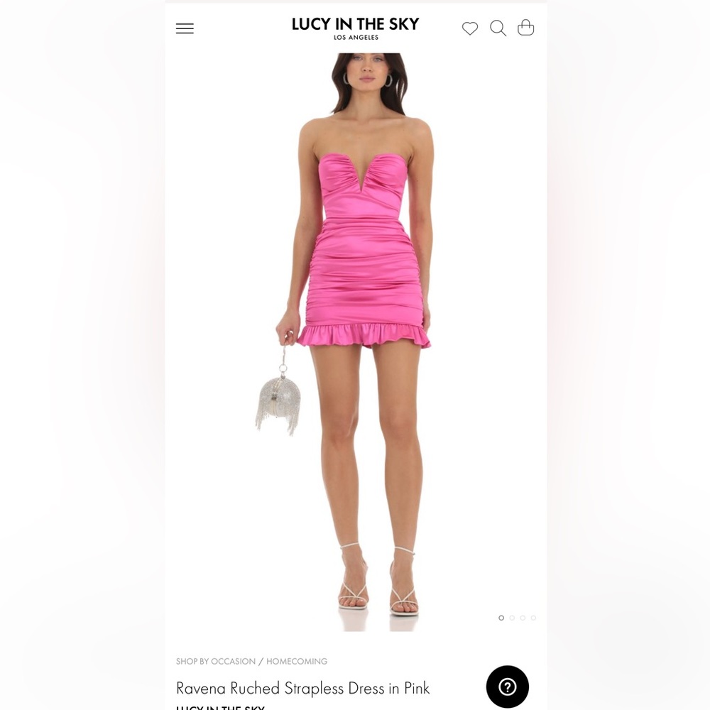Lucy in the sky Ravena runched strapless dress in pink                 Worn once